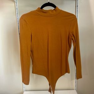 American Apparel Mustard yellow longsleeve bodysuit with back cutout like new L